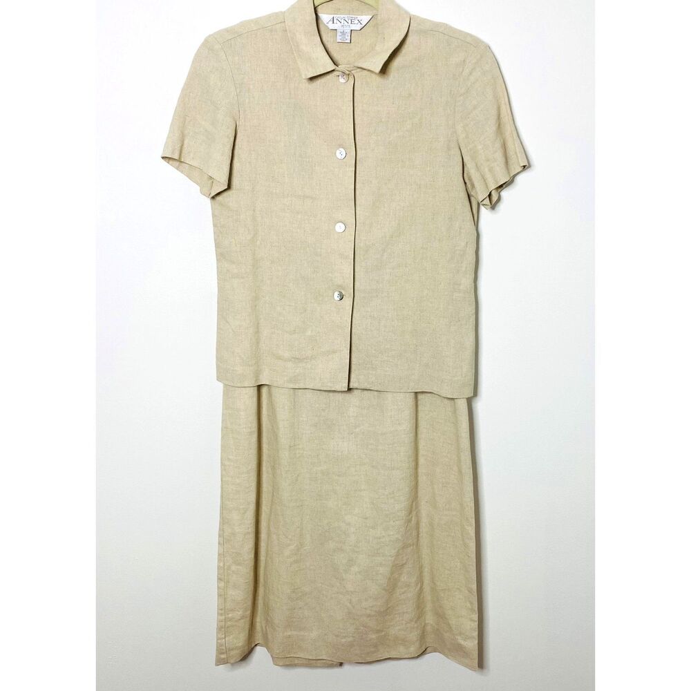 Vintage Casual Corner Annex Linen Blend Dress Jacket Set Midi Classic Style Sz 6
